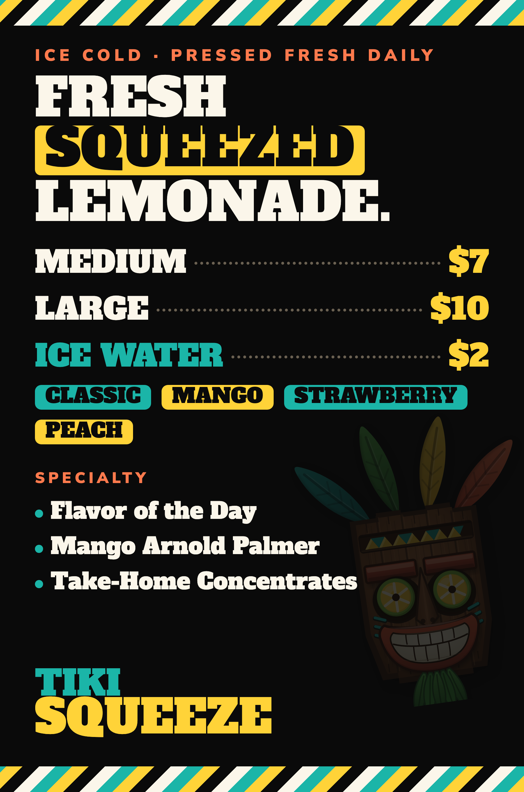 The Tiki Squeeze menu board